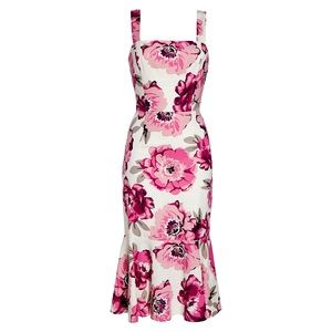 Square neck floral midi dress